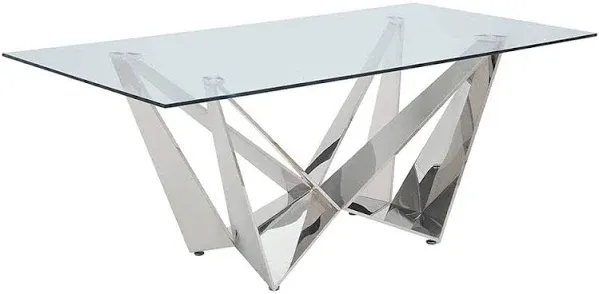 Dekel Dining Table, Clear Glass and Stainless Steel