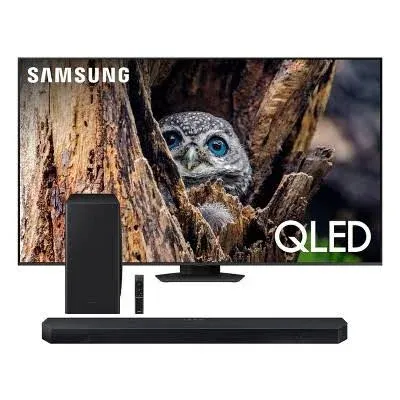 Samsung Q80D 55" 4K QLED Smart TV (2024) with HW-QS730D 3.1.2-Channel Soundbar and Wireless Subwoofer