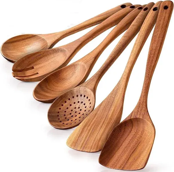 Zulay Kitchen Natural Teak Wooden Utensils for Cooking