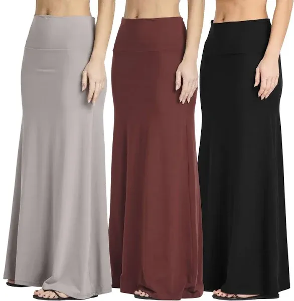 Real Essentials 3 Pack: Women's Ultra-Soft Flowy Maxi High Waisted Long Skirts (Available in Plus Size)