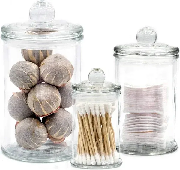 Easeen Mini Glass Apothecary Jars, Bathroom Storage Organizer Canisters for Cotton Swabs, Cotton Balls, Makeup Sponges, Bath Salts, Hair Ties,