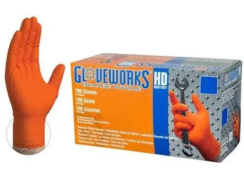 GWON, Nitrile Disposable Gloves, 8 mil Palm, Nitrile, Powder-Free, M, Orange