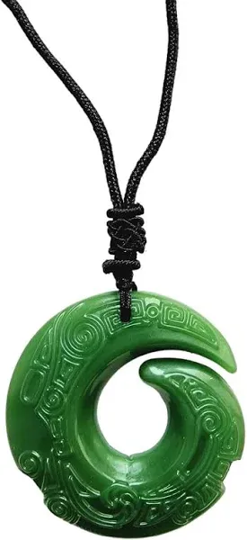 Green jade dragon pendant men women carved necklace