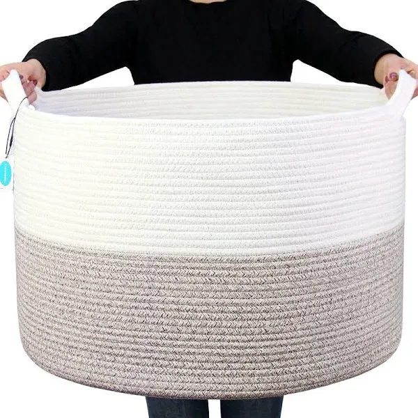 Large Cotton Rope Storage Baskets with Handles for OrganizingRoun<wbr/>d Woven Bask...