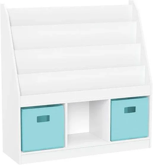 Kids Bookrack with 3-Cubbies and 2-Gray Bins