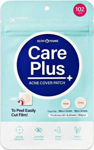 OLIVE YOUNG Care Plus Spot Patch Hydrocolloid Acne Korean Spot Patch to Cover Zits, Pimples and Blemishes, for Troubled Skin and Face