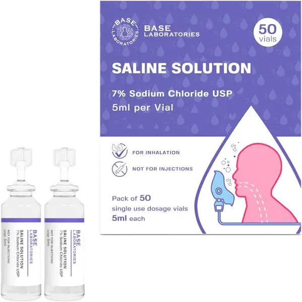 Base Labs 7% Hypertonic Saline Solution for Nebulizer Machine | Sterile Saline Solution for Inhalation| Helps with Respi