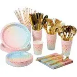 200PCS Rainbow Pastel Party Supplies Set-Disposable Paper Dinnerware Serves 2...