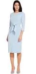 Knit Crepe Bow Sheath Dress With Three Quarter Sleeves In Blue Mist