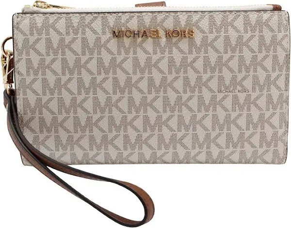 Michael Kors Jet Set Travel Double Zip Wristlet - Beige &amp; Tan, New w/ tags