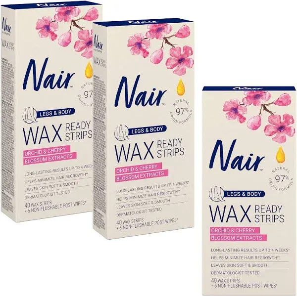 Lot Of 3 Nair Hair Remover Wax Ready-Strips for Face Bikini,  40CT Per Pack