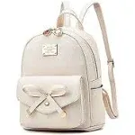 I IHAYNER Girls Bowknot Cute Leather Backpack Mini Backpack Purse for Women - Beige