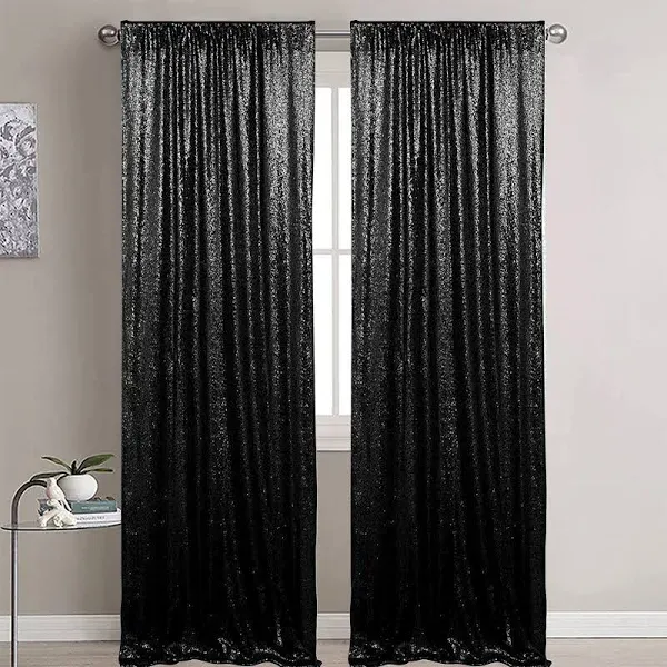 Black Sequin Backdrop Curtains 2 Panels 2FTx8FT Glitter Drapes Backdrop Spark...