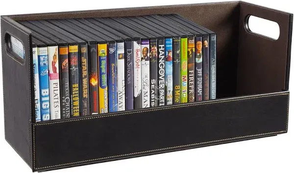 Stock Your Home DVD Storage Box, Movie Shelf Organizer for Blu-Ray, Video Game Cases, CDs, VHS Tape Display Stand, Disc Holder Can Store Up to 28 DVDs, Faux Leather (White)