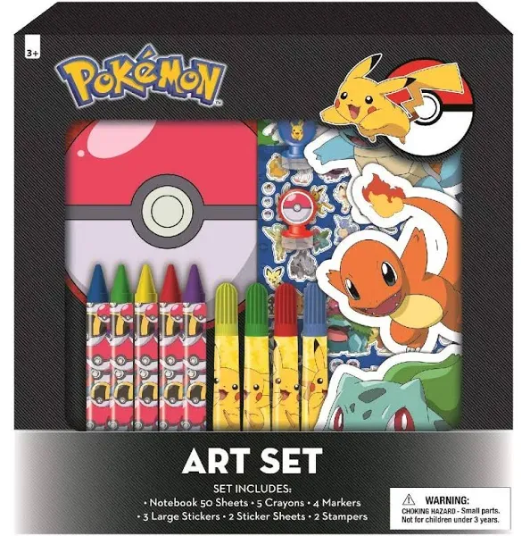 Pokemon Kids Coloring Art Set with Pencil Case Markers Crayons and Stickers 30 Piece Set