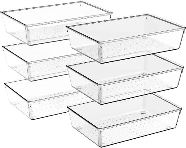 6 Pack Large Clear Plastic Drawer Organizer Trays, Acrylic Kitchen Drawer Org...