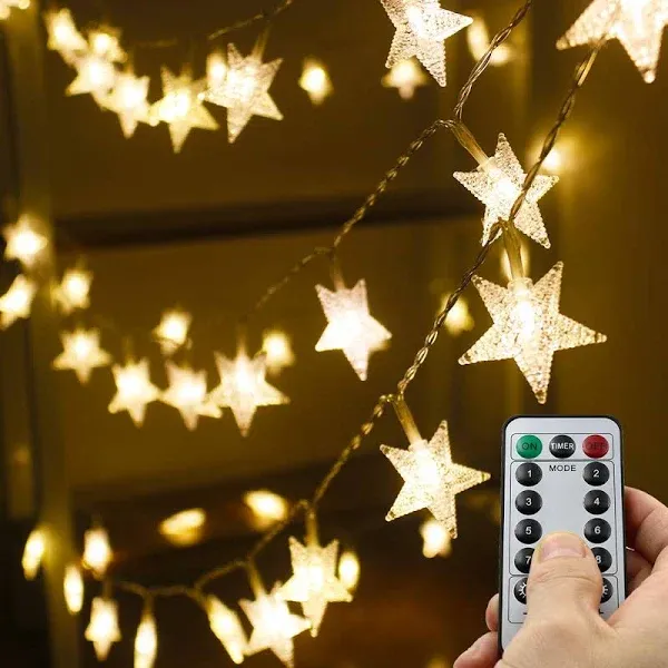 Star String Lights,16.4 ft 50 LED 8 Modes Battery Operated String Warm White