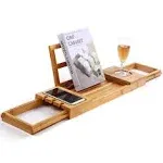 Utoplike Bathtub Caddy Tray, Bamboo Bath Tub Tray with Adjustable Arms, Bath Table Holds Books/Tablets/Cell Phone/Towels/Foods (Natural Bamboo)