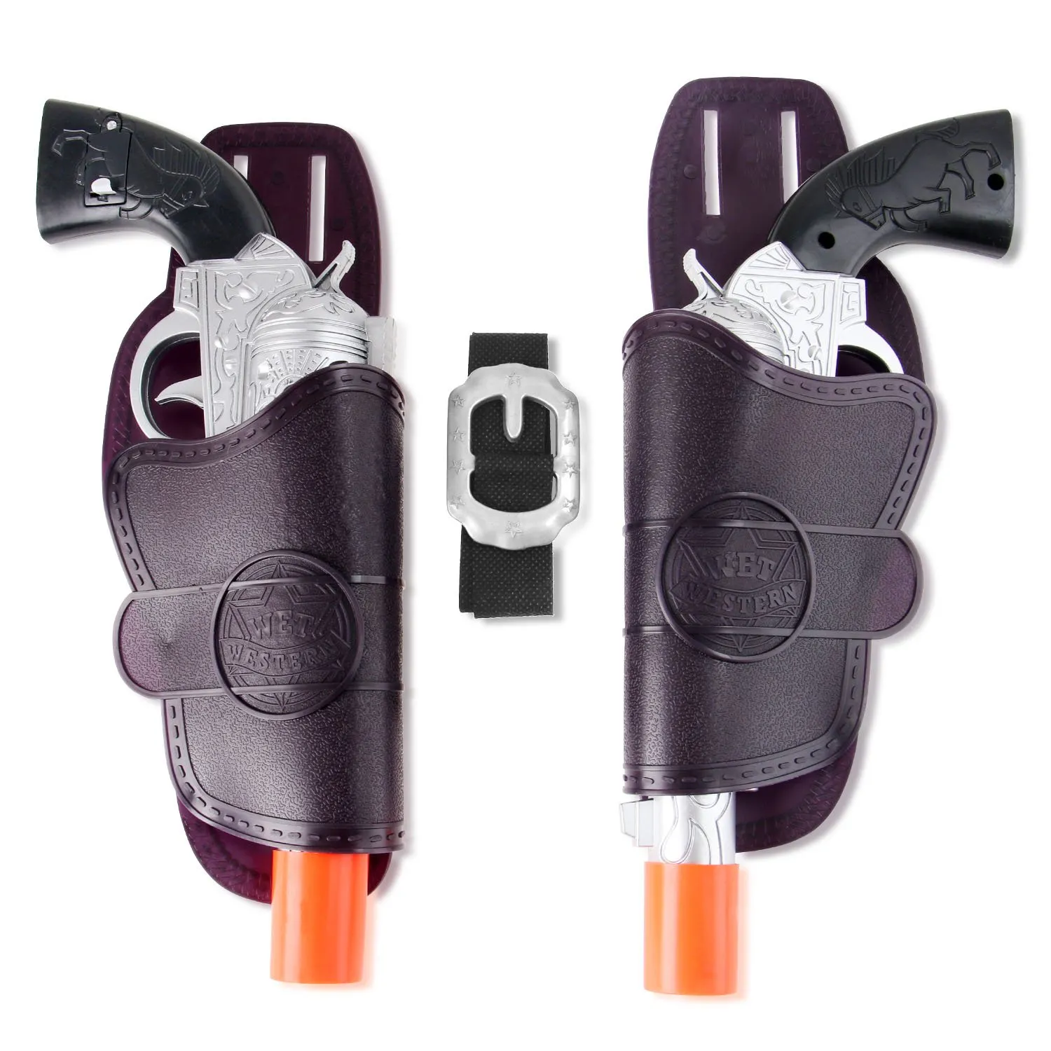 2 Pack: Kids Western Dual Cowboy Pistols, Belt and Holster Set - Battery Oper...