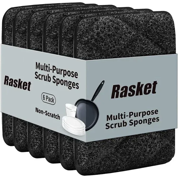 Black Sponges Kitchen，No-Scratch Black Dish Sponge, Black Kitchen Sponges Pack for Washing & Cleaning, Odor Free - 6 Pack Rectangular