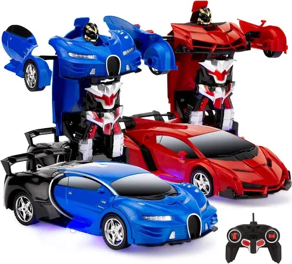 Set of 2 1/18 Scale RC Remote Control Transforming Robot Car Toys