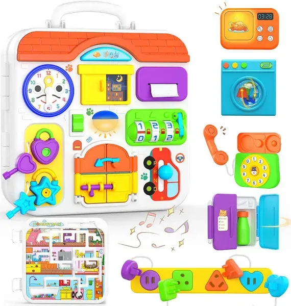 Montessori Toys for 1-2 Year Old Boy Girl, 15-in-1 Musical Busy Board, Birthd...