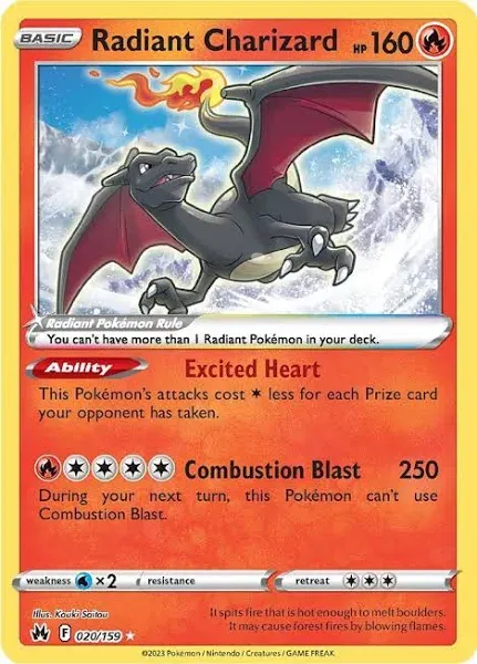 Pokémon Radiant Charizard Crown Zenith 020/159 reverse Holo perfect centering