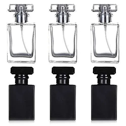 6 Pack 30ml / 1 Oz Transparent Refillable Perfume Bottle, Portable Square Empty Glass Perfume Atomizer Bottle Spray Applicator with 4 kinds of perfume dispenser(6 Pack 30ml / 1.01 oz. Transparent