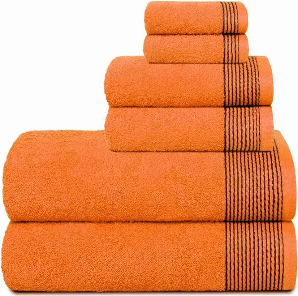 Belizzi Home 100% Cotton Ultra Soft 6 Pack Towel Set, Contains 2 Bath Towels 28x55 inchs, 2 Hand Towels 16x24 inchs & 2 Washcloths 12x12 inchs, Compact Lightweight & Highly Absorbant - Orange