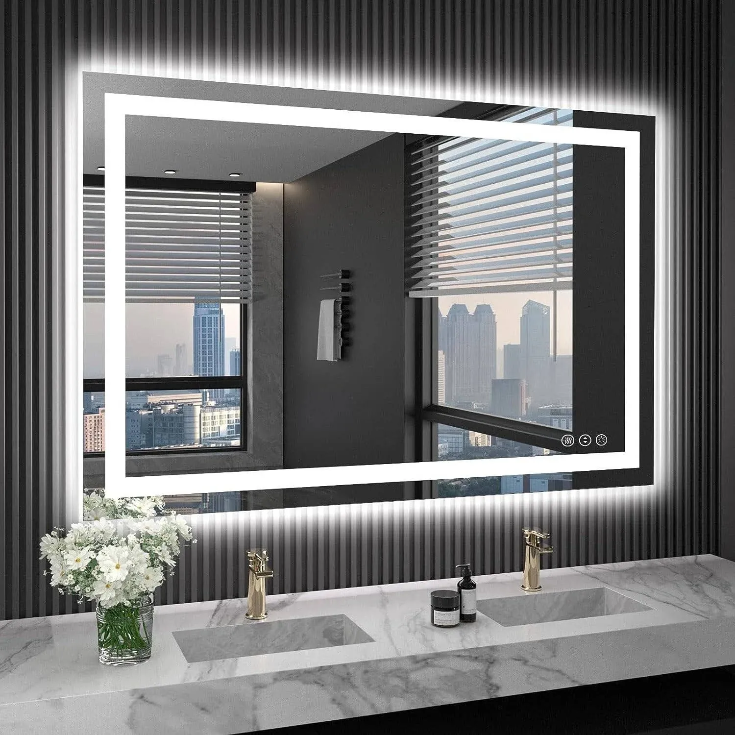 48X32 LED Mirror with Lights, Anti-Fog Dimmable, Backlit + Front Lit, Bathroom