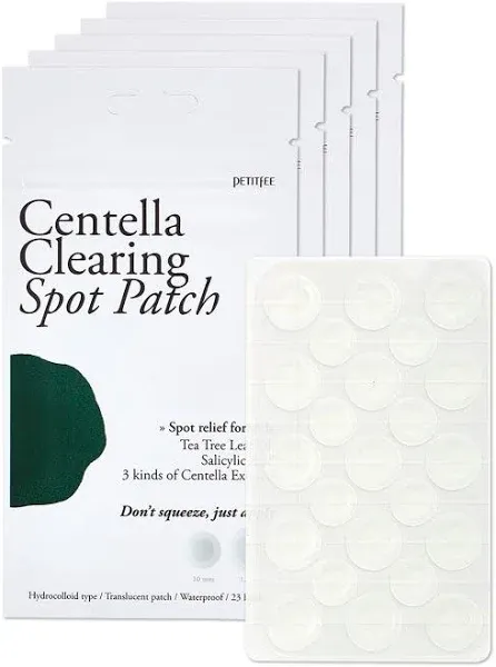 PETITFEE Centella Clearing Spot Patch (115 Count) - Invisible Hydrocolloid Spot Relief Patches for Acne Cover, Blemishes, Pimples, with Tea Tree Oil, Salicylic Acid Spot Patch, Beveling Patch, 2 Size