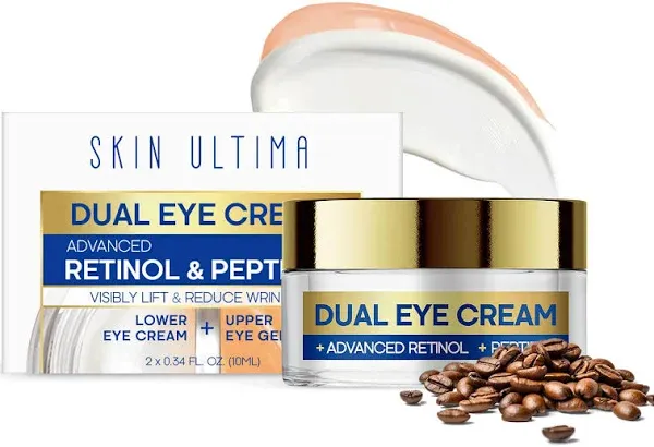 Dual Eye Cream with Advanced Retinol, Peptides, Caffeine for Puffy Eyes and Dark Circles, Wrinkles, Anti Aging, Under Eye Bags Treatment, Instant Tightener, Fragrance Free, 0.68 OZ