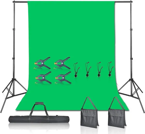 EMART Photo Video Studio 7 x 10ft Green Screen Backdrop Stand Kit, Photography Background Support System with 6 x 9ft 100% Cotton Muslin Chromakey Backdrop