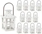 Kate Aspen Mini Decorative Lanterns - Set of 12 - Vintage Metal Lantern Candle Holders for Wedding Centerpiece, Home Decor and Party Favor (White)