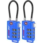 Bright Colors, TSA Approved Cable Luggage Locks 2 Pack Blue, Re-settable Combination with Alloy Body