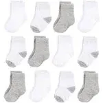 Hudson Baby Basic Crew Socks, 12-Pack, Gray and White