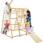 Costway 8-in-1 Indoor Wooden Jungle Gym Playset with Monkey Bars