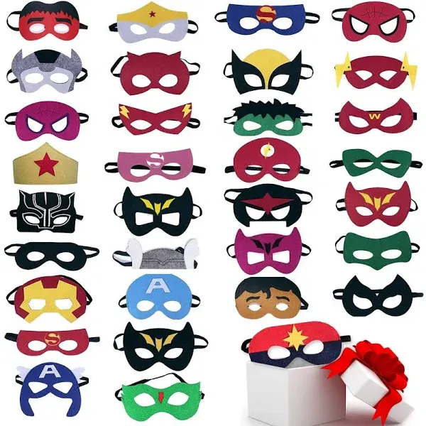 Superhero Masks Party Favors for Kid (33 Packs) Felt and Elastic - Superheroe...