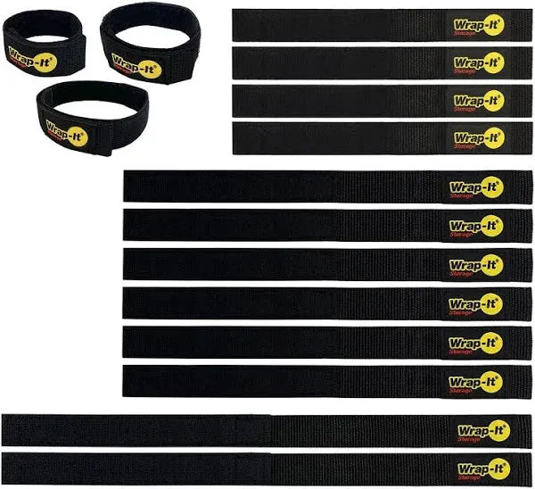 Quick-Straps By Wrap-It Storage - Assorted 12-Pack (Black) - Hook And Loop Hose