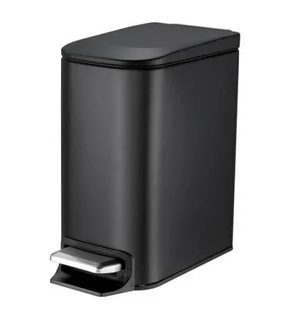 KUK Small Bathroom Trash Can with Lid, 6L/ 1.6 Gallon Stainless Steel Garbage Can with Removable Inner Bucket, Slim Step Pedal Trash Bins for Bedroom, Office (Matte Black)