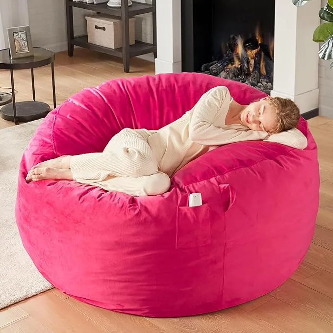 Codi Giant Bean Bag Chair with Filler Included, 5 FT | Comfy Large Pink Beanbag Chairs for Adults, Memory Foam Added | Machine Washable, 5ft