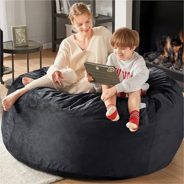 Codi Oversized Bean Bag Chair with Filler Included, 5 FT - Comfy Large Beanbag Chairs for Adults, Memory Foam Added - Machine Washable and Soft Mink Bonded Cover - Black, 5ft