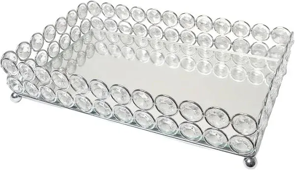 Elegant Designs HG1010-CHR Elipse Crystal Decorative Mirrored Jewelry or Makeup Cosmetic Perfume Vanity Organizer Tray, Chrome