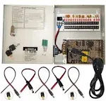 Evertech 16 Channel 12 Volt DC Output CCTV Distributed Power Supply Box for Security Camera with 18 PCS. DC male Pigtail