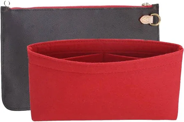 Doxo Purse Organizer Insert for Handbag & Fit Nererfull MM/GM Zipped Pochette Clutch，Tote Bag Conversion Kit for Neverfull Pouch, Turn Your Bag Into A Crossbody(Red,7.7" x 4.5" x 0.6")