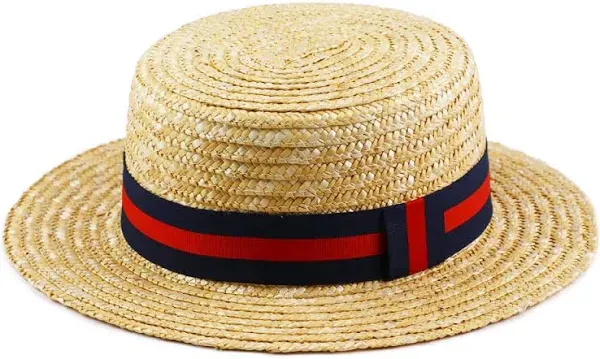 Boater Hats for Men Women Straw Skimmer Hat Wide Brim Halloween Blue and Red