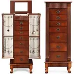 Hivvago Wooden Jewelry Armoire Cabinet Storage Chest with Drawers and Swing Doors in Brown | Mathis Home