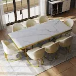 Povison Modern Marble Dining Table with White Rectangular Tabletop Gold Stainless Legs, Dining Room Table 90.55 inch - White, Size: 90.55 - White