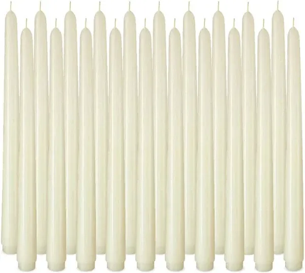 20 Pack Ivory Taper Candles, 7-8 Hours Burn Time, Unscented and Smokeless, 4/5 x 10 Inch Dinner Candle Set for Household, Wedding, Party and Home Décor Candlesticks