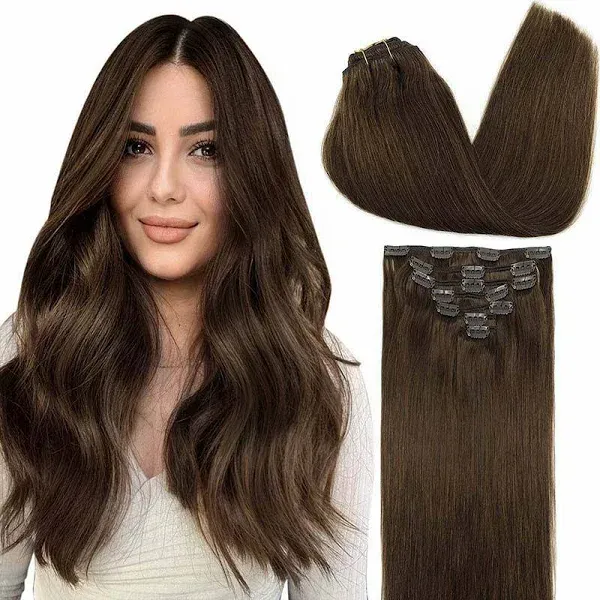 GOO GOO Hair Extensions Clip in Human Hair, Straight Clip ins